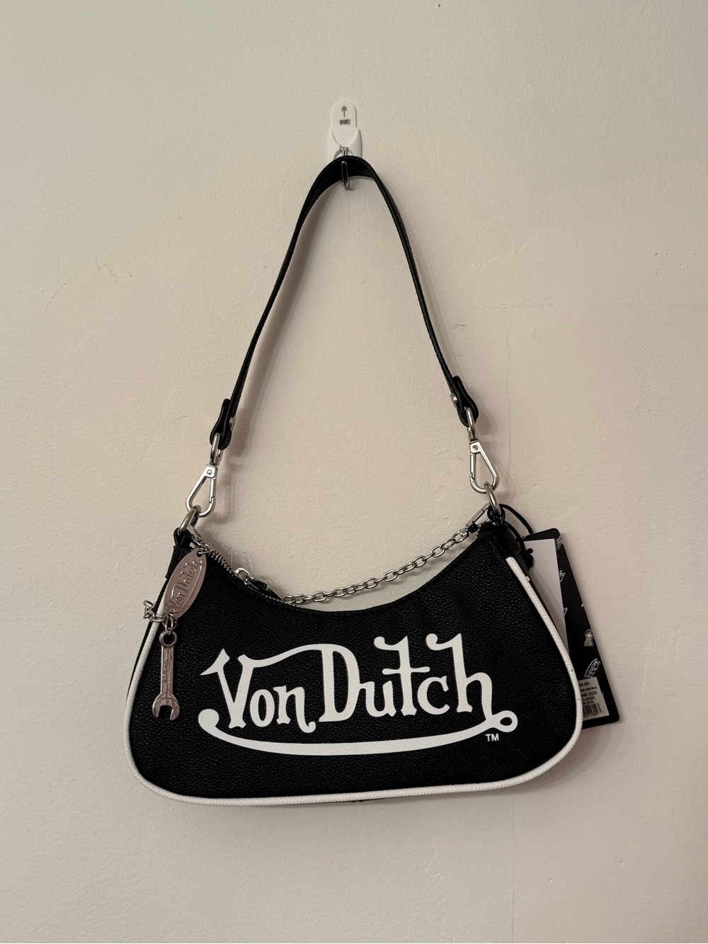 Von Dutch Black Shoulder Bag with White Logo Trim